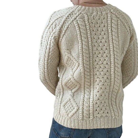 Vintage 1990s Esprit White 100% Wool Cable Knit Chunky Fisherman Sweater Sz S - Picture 7 of 7